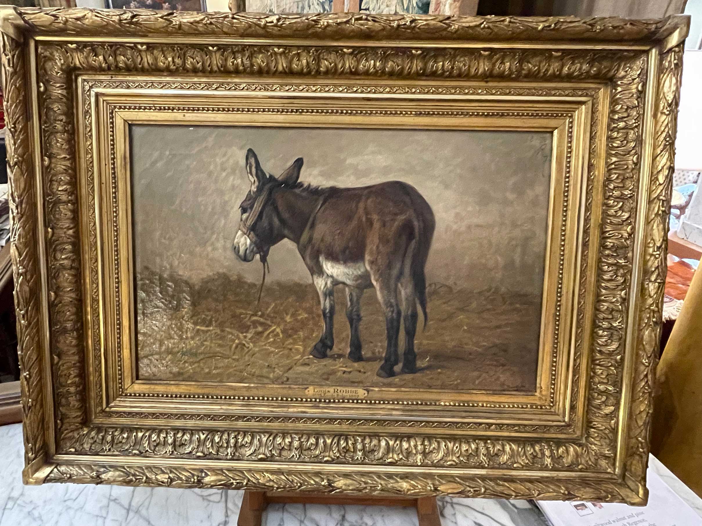 Tableau Louis ROBBE 19ème siècle - l'Âne 34 x 54 cm